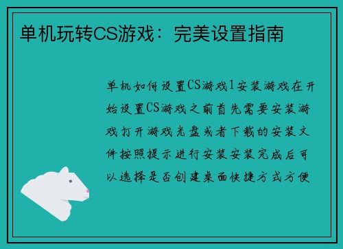 单机玩转CS游戏：完美设置指南